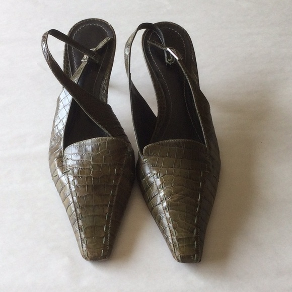 Ann Taylor Leather Faux Croc Slingback’s! Green 8! - Picture 1 of 16